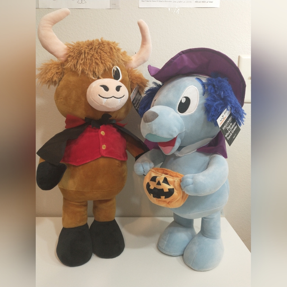 Halloween Highland Cow Plush & Blue Dog Plush Door Greeter, by Way To Celebrat